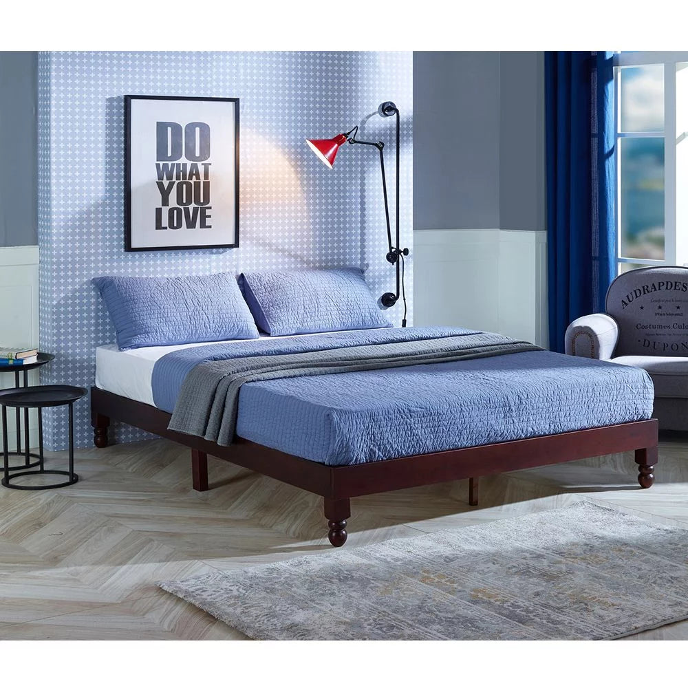 Queen Size 12 Inch Solid Wood Platform Bed Frame with Under Bed Storage H8964