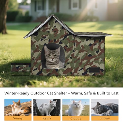 Large Weatherproof Collapsible Cat House with Removable Soft Mat and Bowl O48054