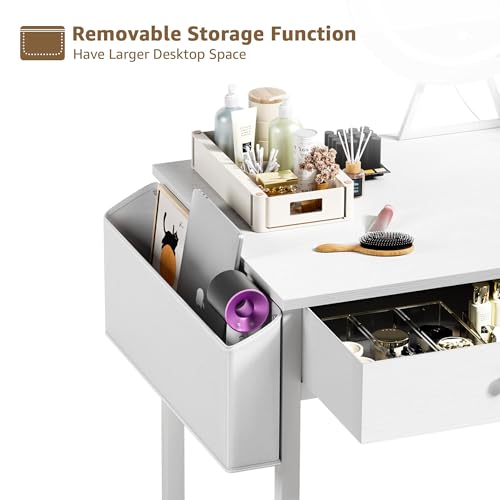 White Vanity Table Set with Mirror and Chair N68706