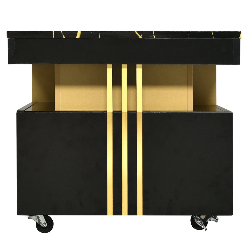 Black Faux Marble Coffee Table with Caster Wheels D9589