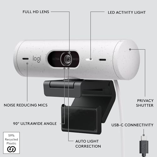 Full HD Webcam with Auto Light Correction, Privacy Cover, USB-C Cable - Rose P7117