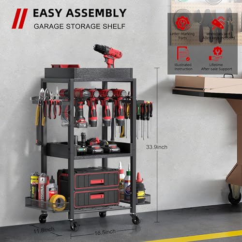 Power Tool Organizer with Rolling Cart and Open Tool Chest Cabinet U141630