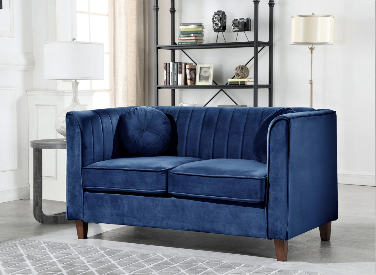 Blue Velvet Rolled Arm Loveseat D4623