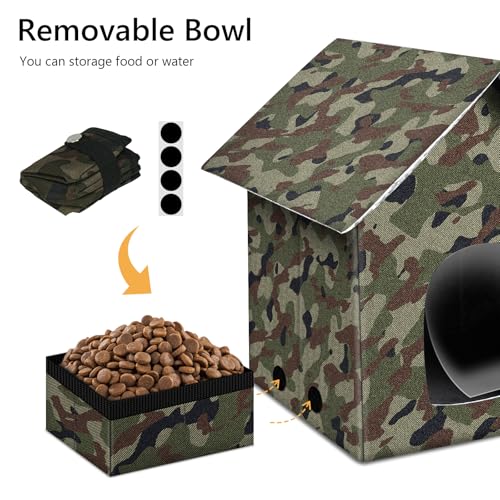 Large Weatherproof Collapsible Cat House with Removable Soft Mat and Bowl O48054