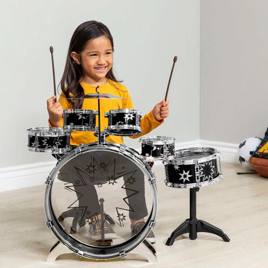 11-Piece Kids Drum Set with Stool and Drumsticks S57833