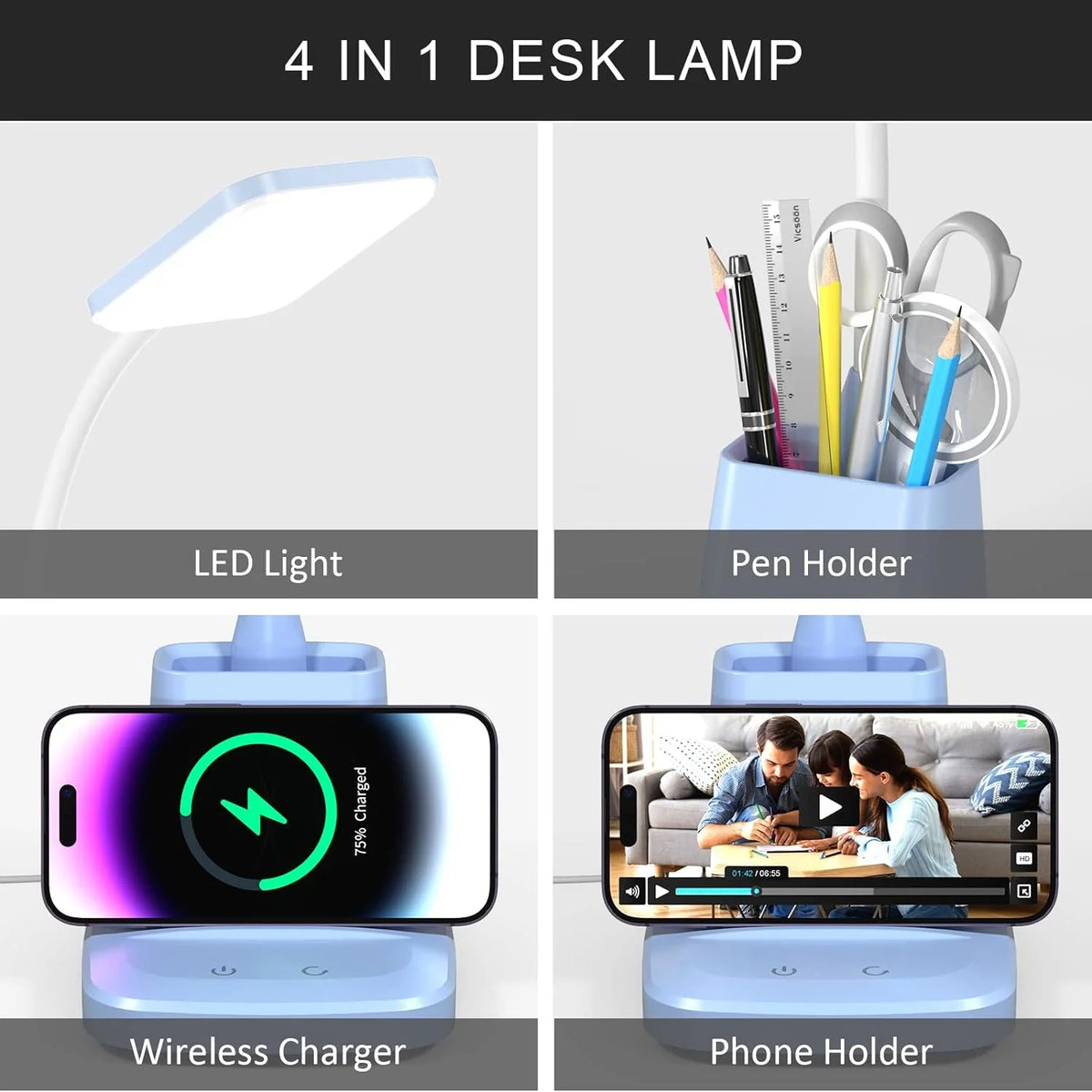 LED Desk Lamp with Wireless Charger Pen Holder C716629