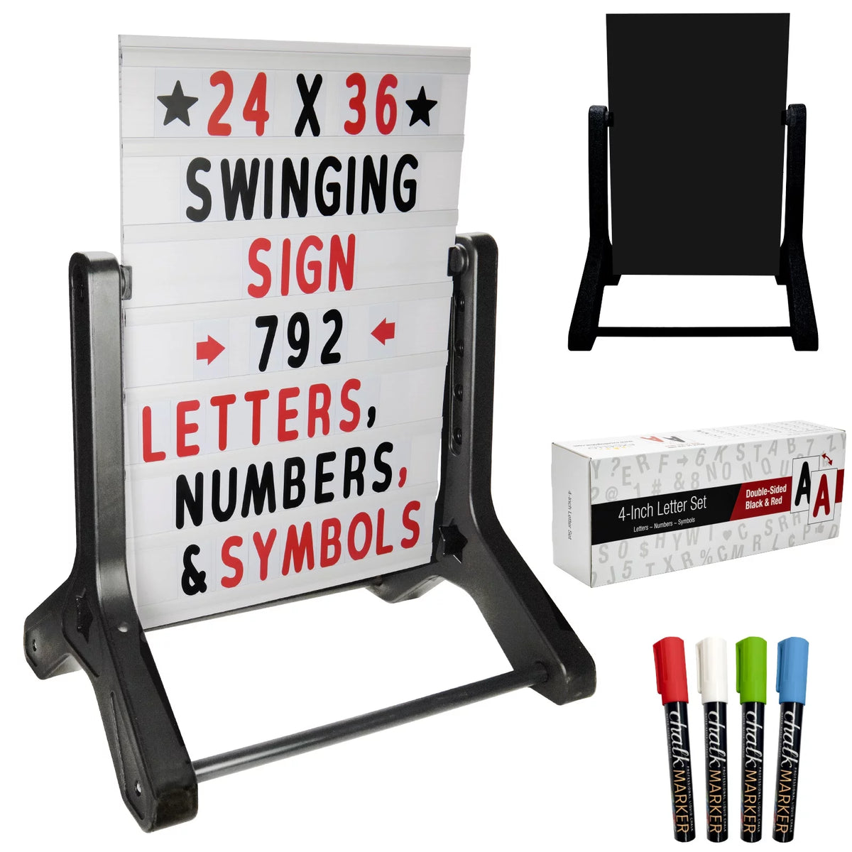 Swinging Changeable Message Sidewalk Sign with Letters and Storage Box V3039