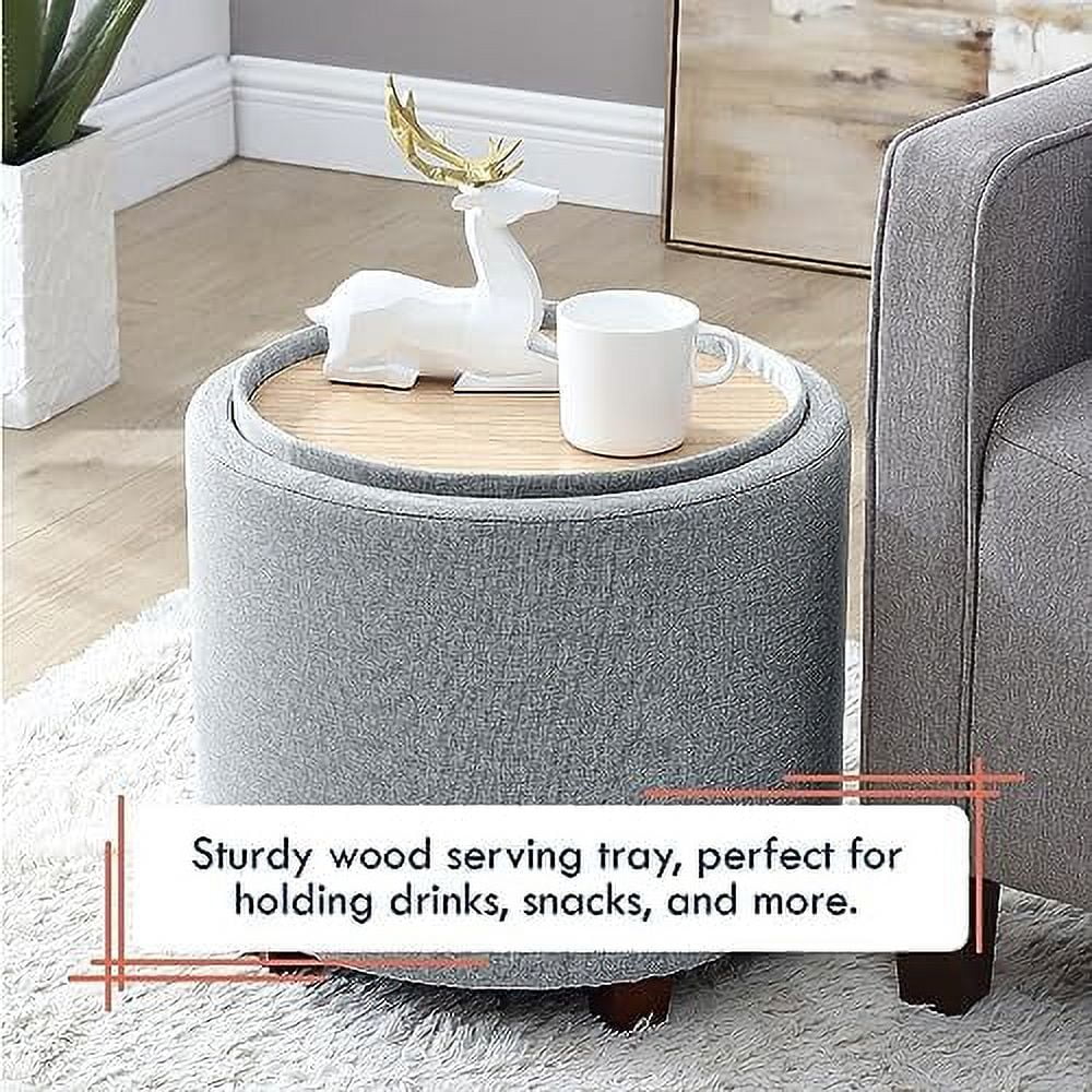 Round Velvet Ottoman with Lift Off Lid and Tray Lid E86659