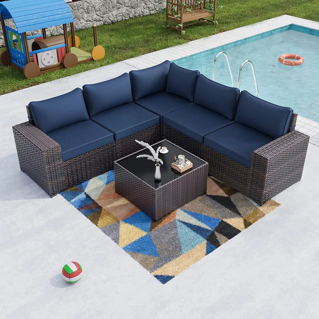 6 Piece Rattan Wicker Sectional Sofa Set N788