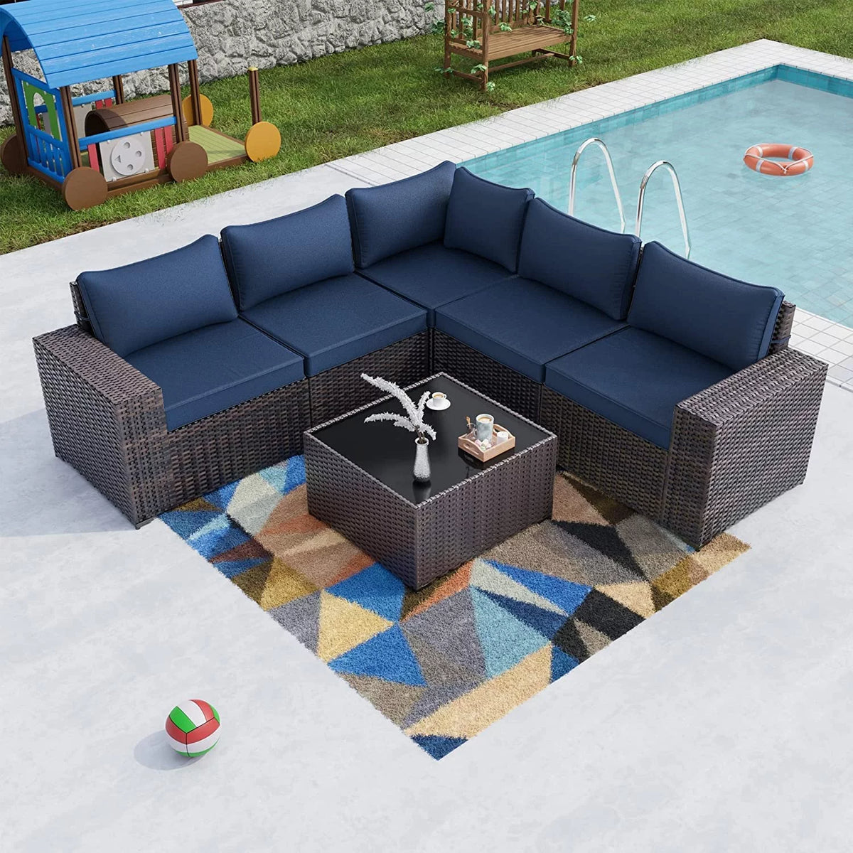 6 Piece Rattan Wicker Sectional Sofa Set N788