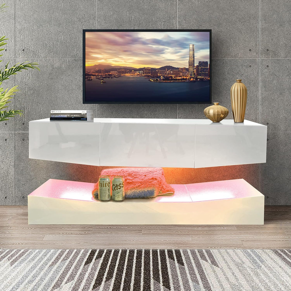 White TV Stand with LED Lights B8537