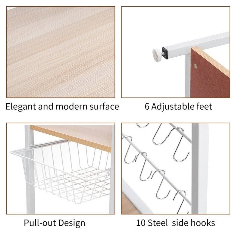 Light Beige Stainless Steel Kitchen Rack with 10 Hooks R8674