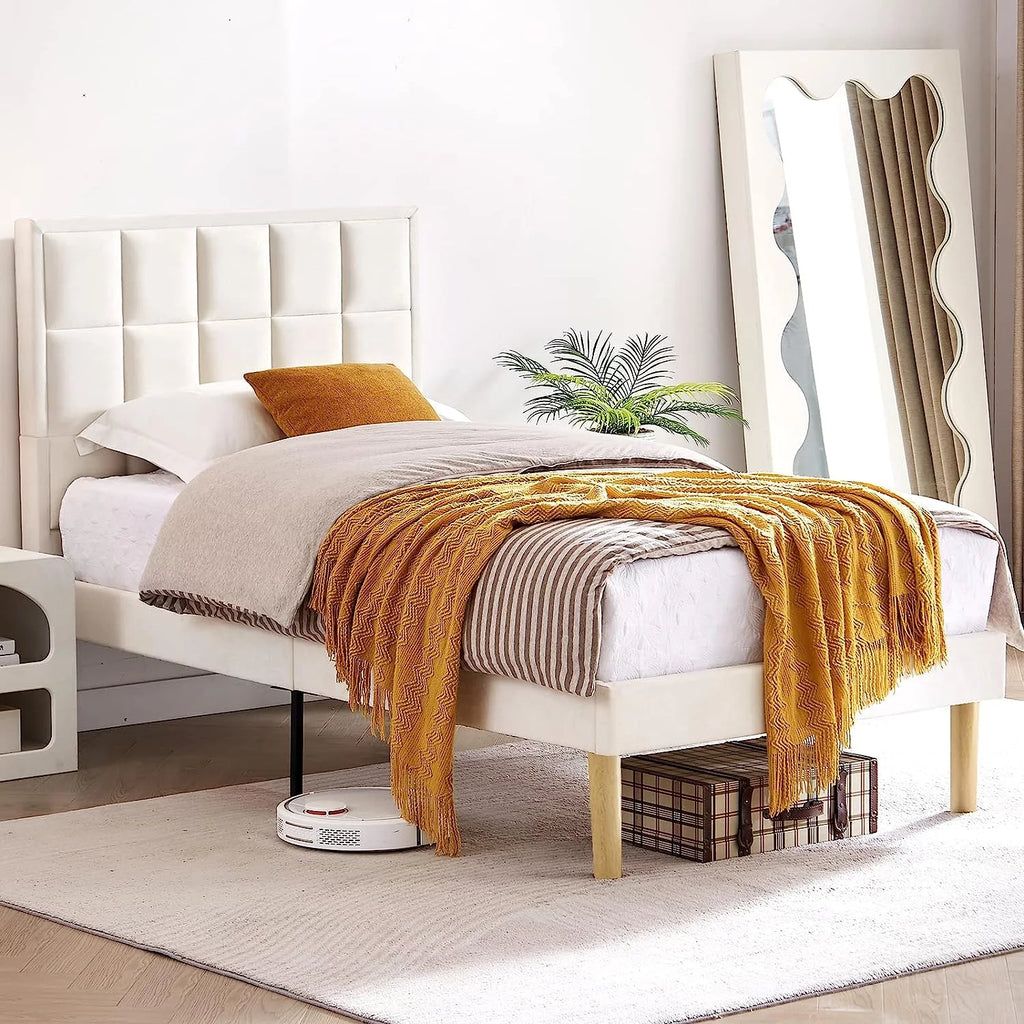 Queen Velvet Platform Bed Frame with Headboard H86485