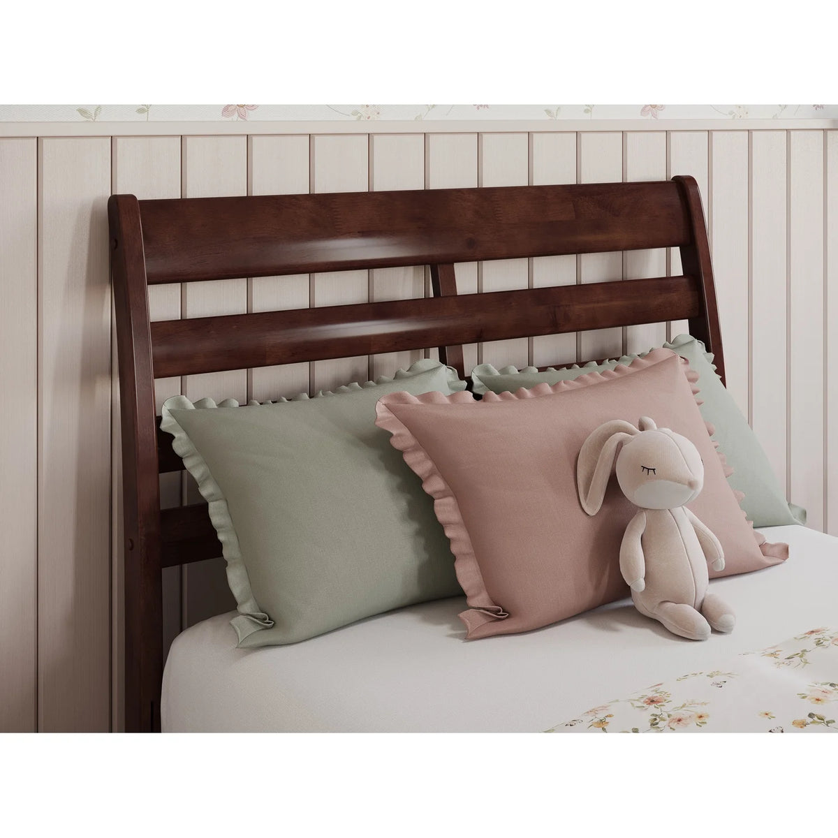 Twin Wood Low Profile Platform Bed in Walnut O320894