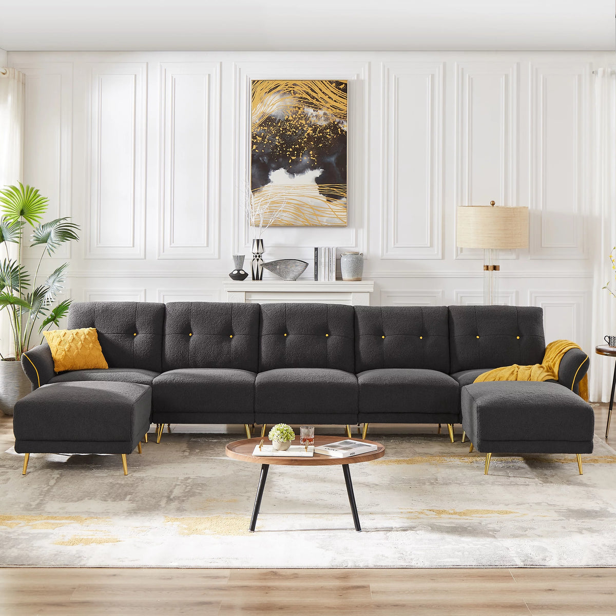 Gray Modular Sectional Sofa with Chaise and Ottomans L859805