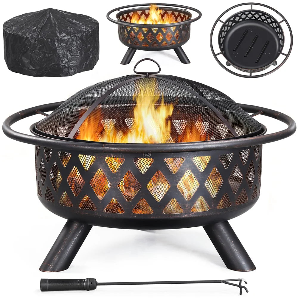 36 Round Metal Finish Iron Fire Pit X6994