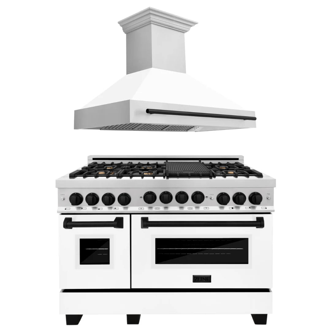 48 In. Gas Range and Range Hood with White Matte Finish H25476