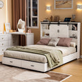 Queen Size Wooden Platform Bed Frame with Bookcase Headboard H24885
