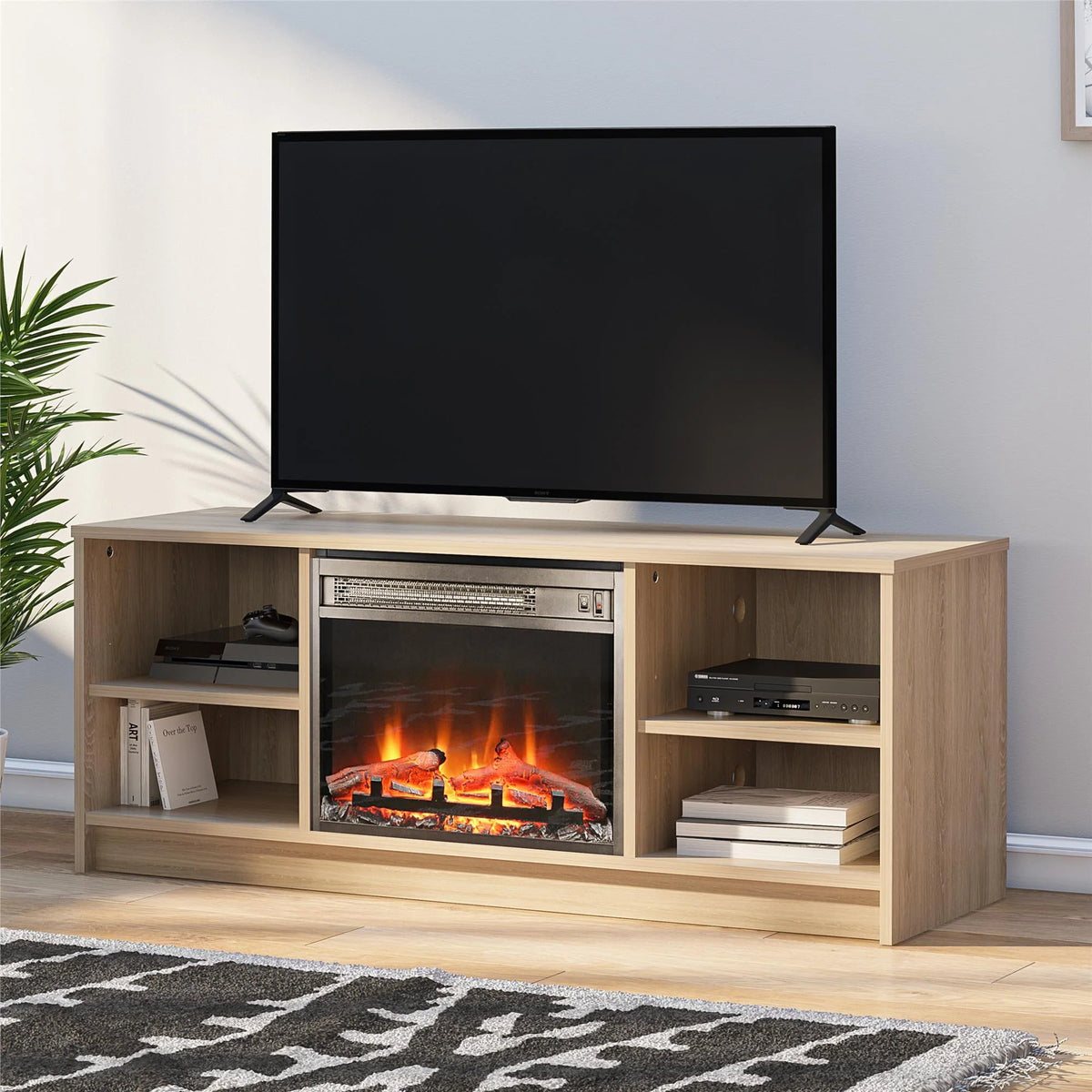 Black Oak Fireplace TV Stand Q53324