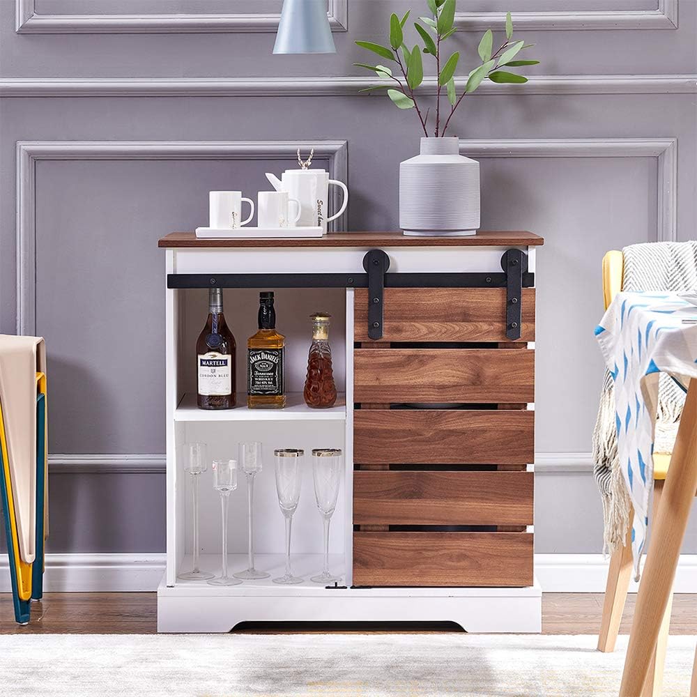 Small Wooden Storage Cabinet with Sliding Door and 2 Layer Shelf K181265