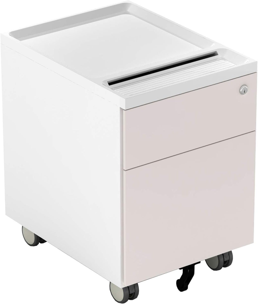 2 Drawer Metal File Cabinet with Lock and Casters V388762