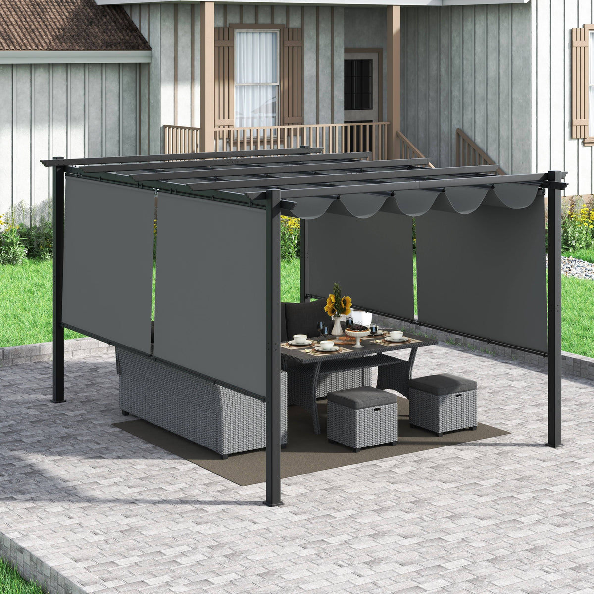 10x13 ft Aluminum Retractable Patio Canopy Pergola F825