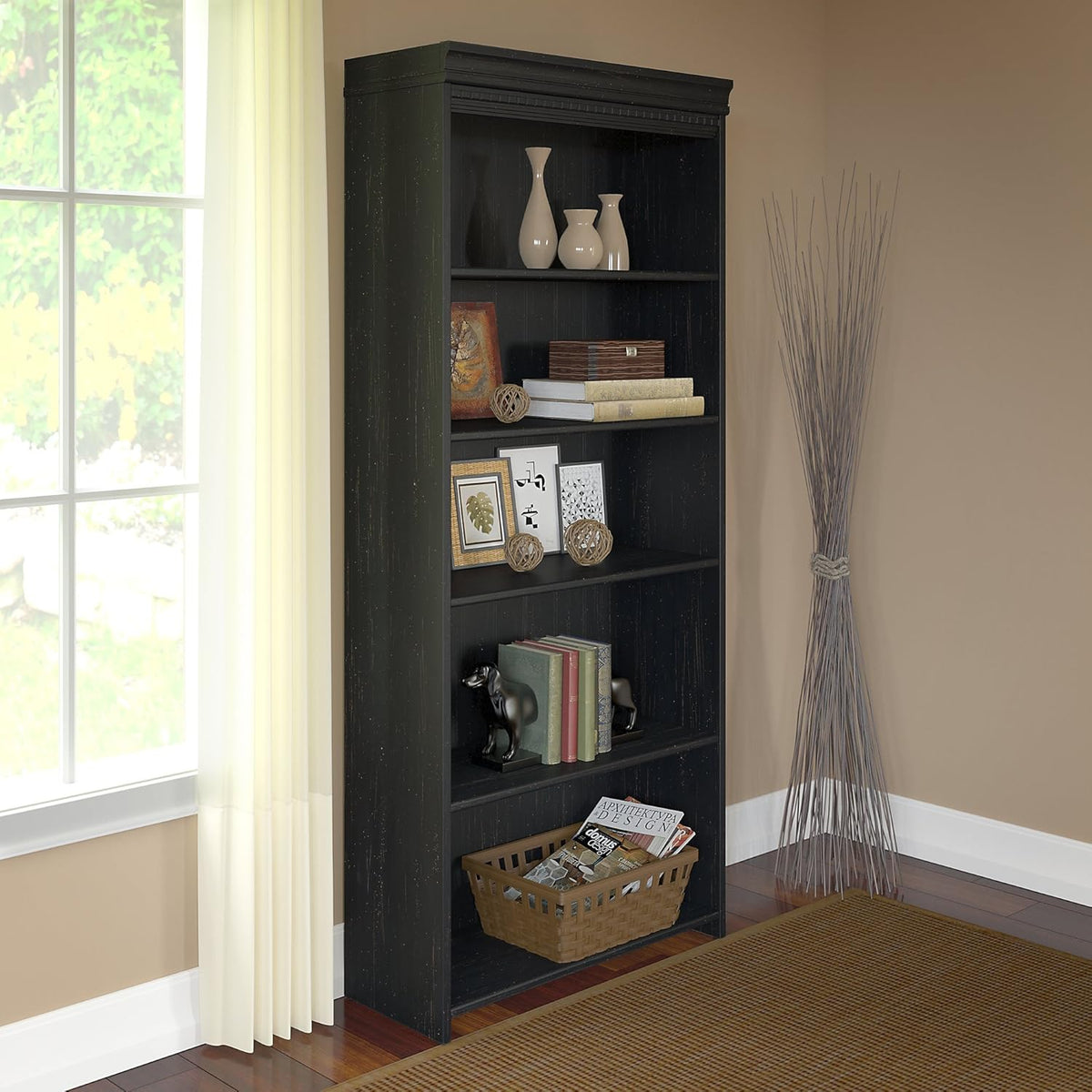 5 Shelf Bookcase in Antique Black C379906
