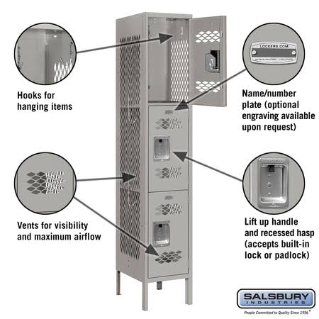 12x22 Triple Tier Vented Metal Locker G3941