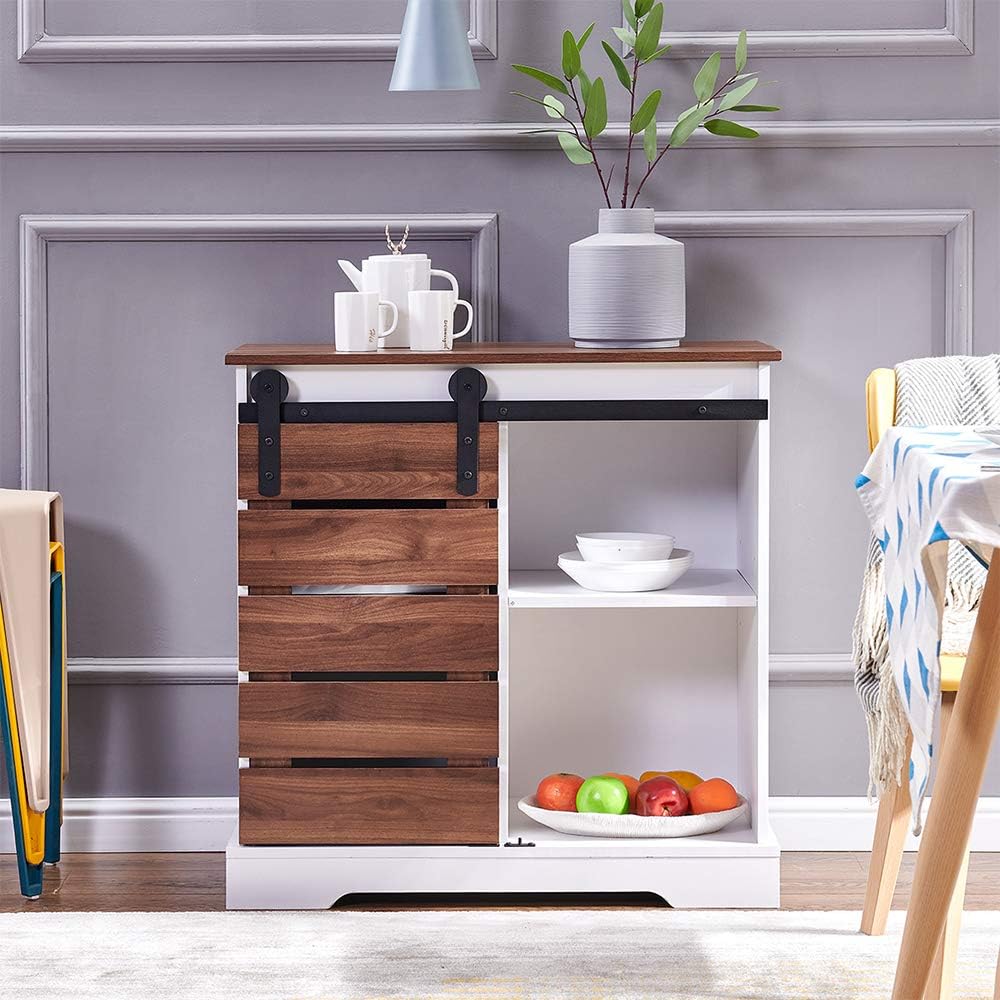 Small Wooden Storage Cabinet with Sliding Door and 2 Layer Shelf K181265