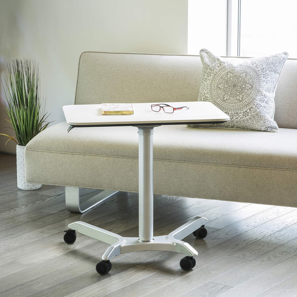 White Pneumatic Height Adjustable Mobile Laptop Desk Cart H68675