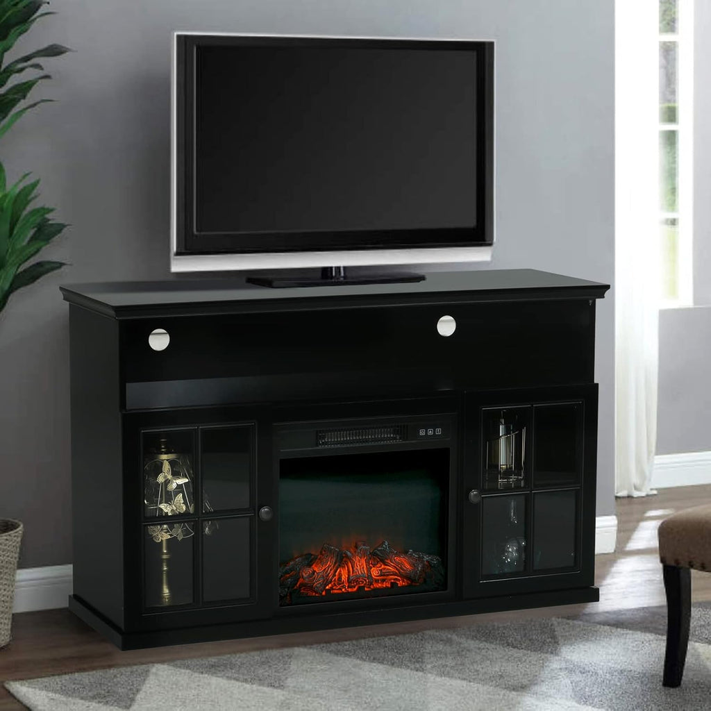 White Fireplace TV Stand with Adjustable Shelves U3324