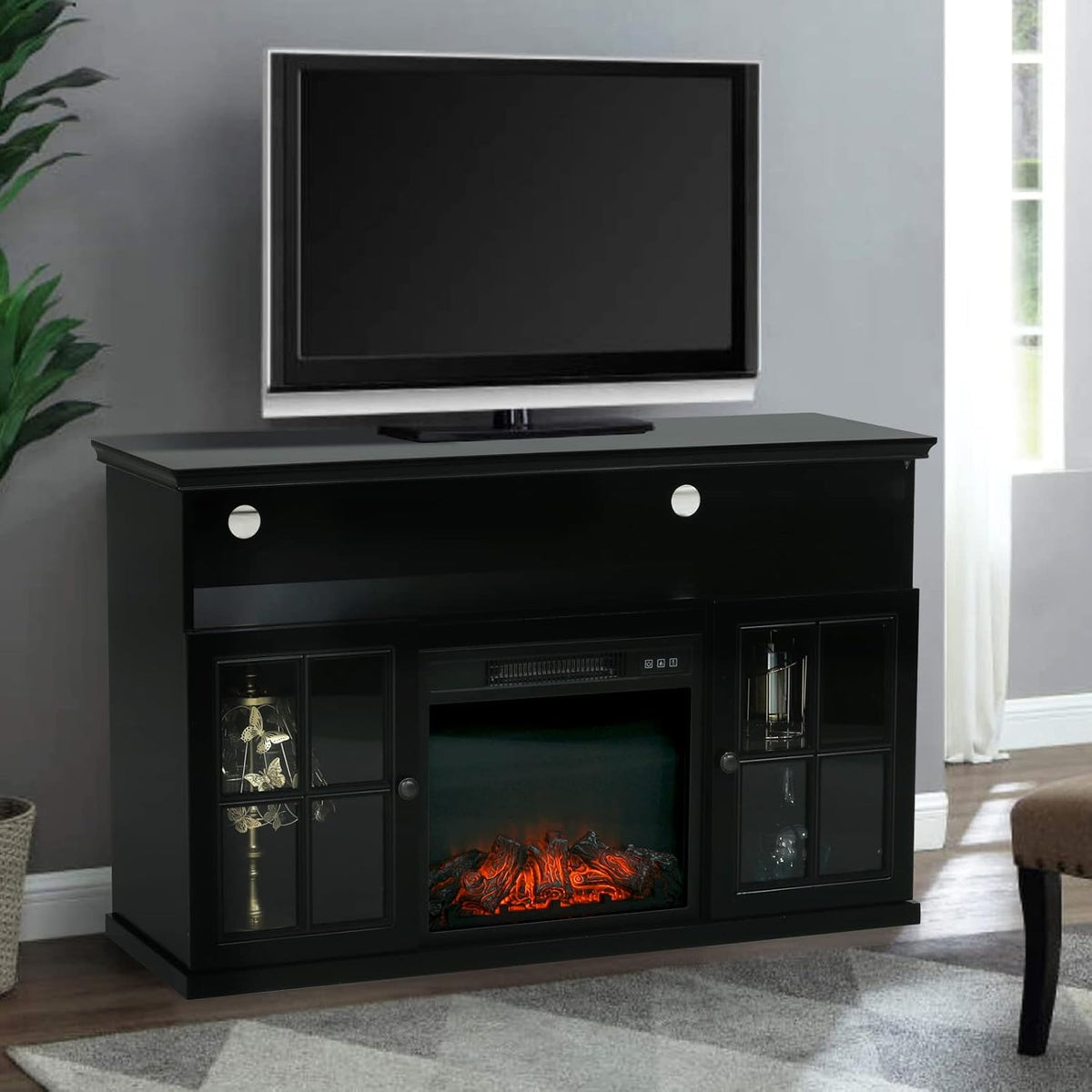 White Fireplace TV Stand with Adjustable Shelves U3324