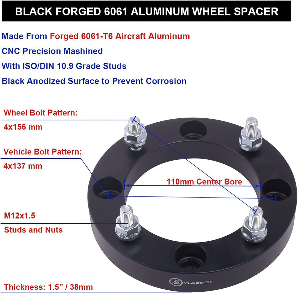 Black Forged 4x137 to 4x156 ATV Wheel Adapters 1.5 Inch Pack of 4 K32534