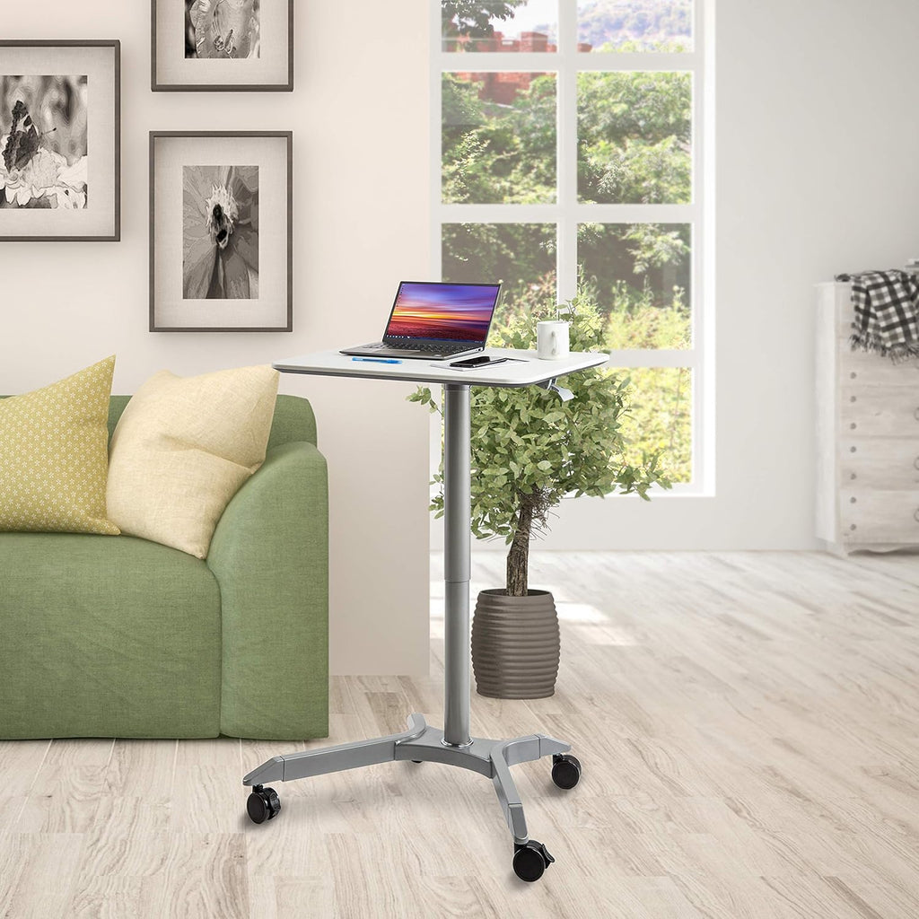 White Pneumatic Height Adjustable Mobile Laptop Desk Cart H68675