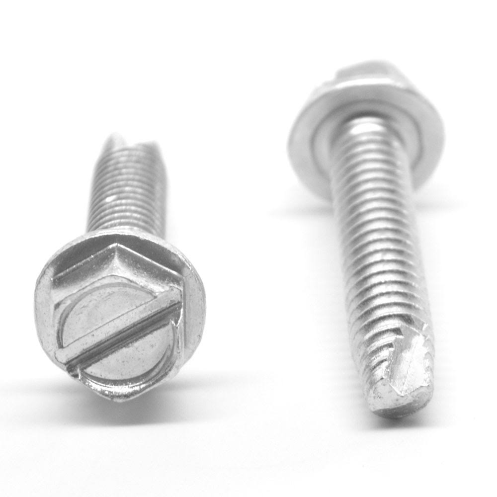 #10-32 x 3/8 Thread Cutting Screw Slotted Hex Washer Head Zinc Plated F90918