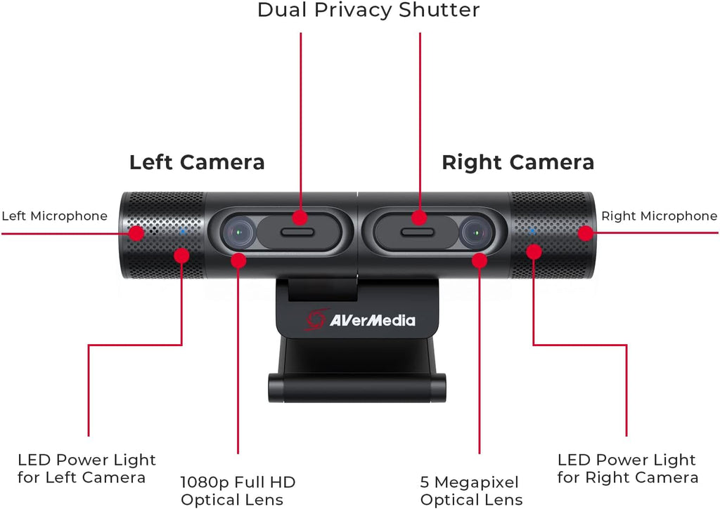 DualCam Two Autofocus Cameras 2K30fps 1080p30fps 270° Flexible Rotation O61238