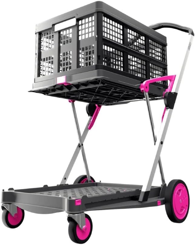 Collapsible Folding Trolley Cart with Storage Crate Red D231415
