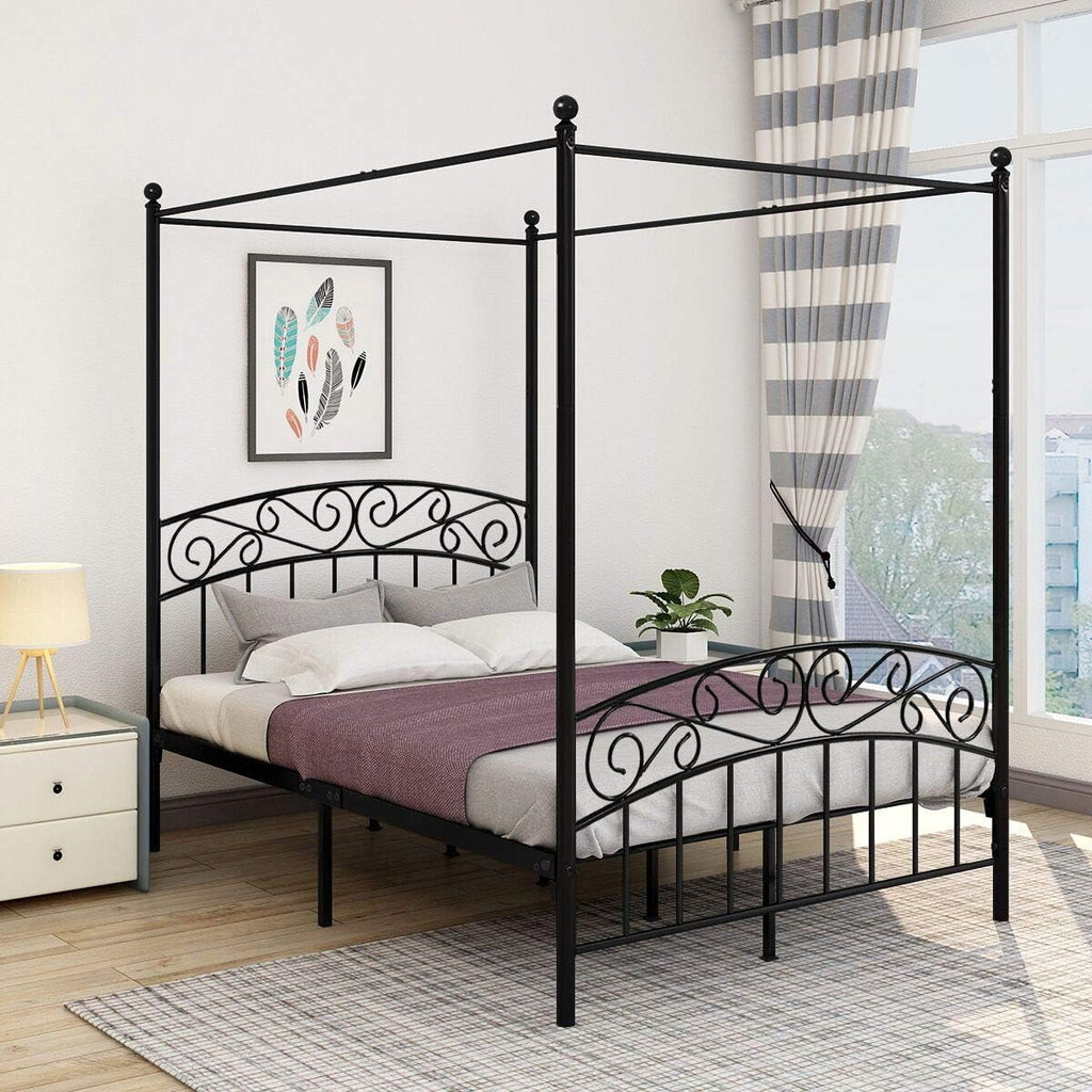 Queen Black Metal Canopy Bed Frame with Headboard & Footboard L2513