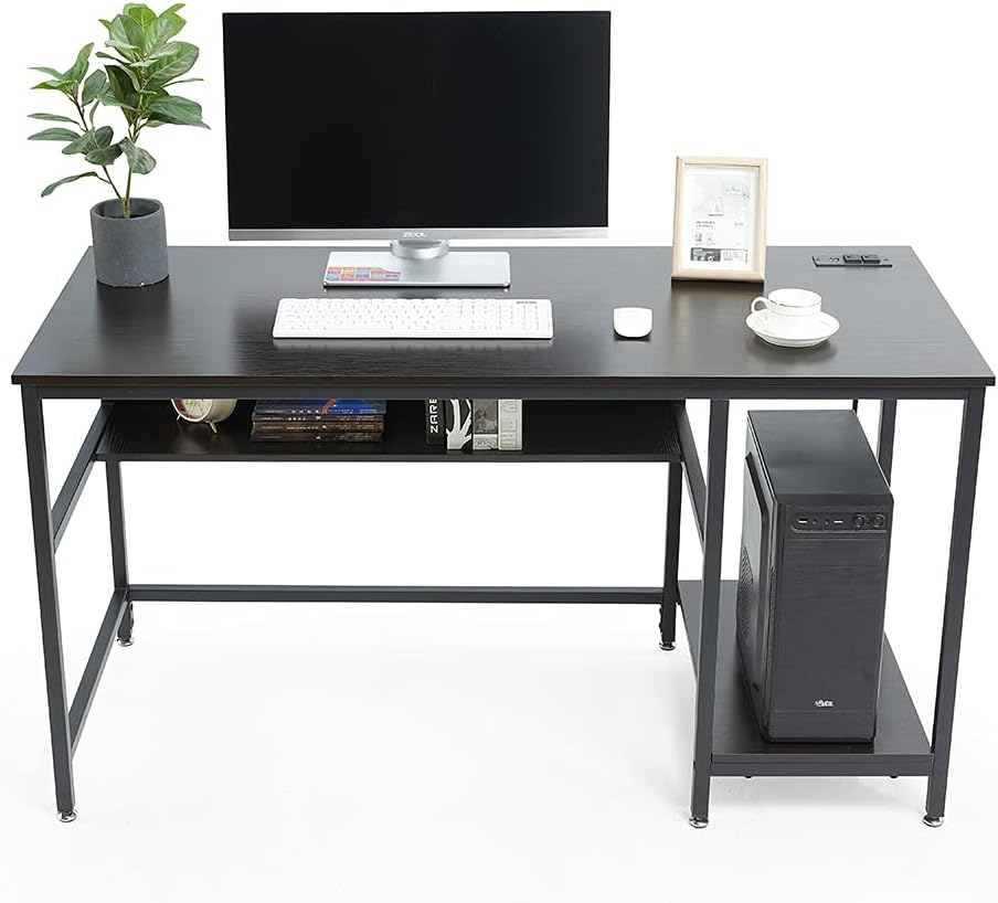 Black 47 Inch Computer Desk with Storage Shelves E680