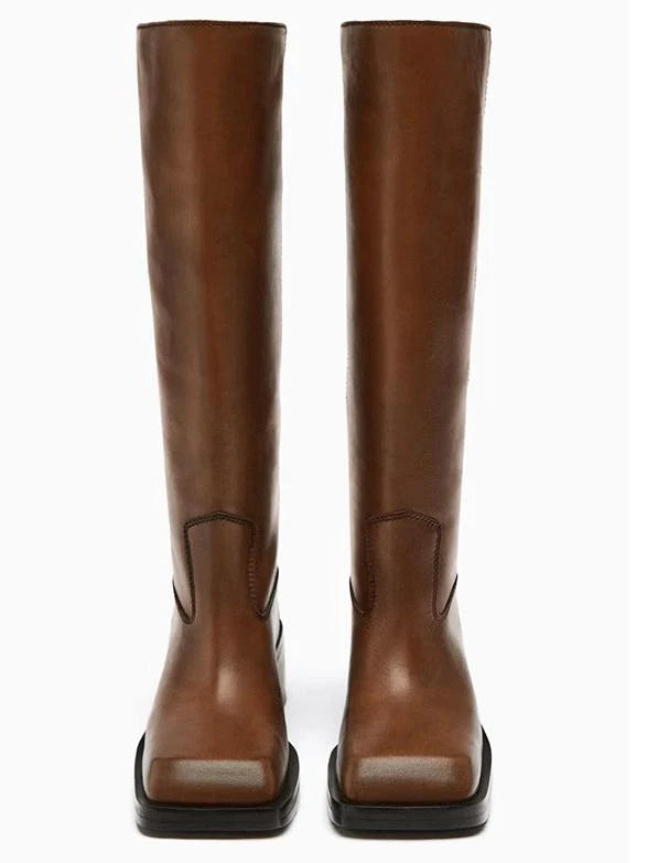 Square Toe Flat Knee Boots Y678