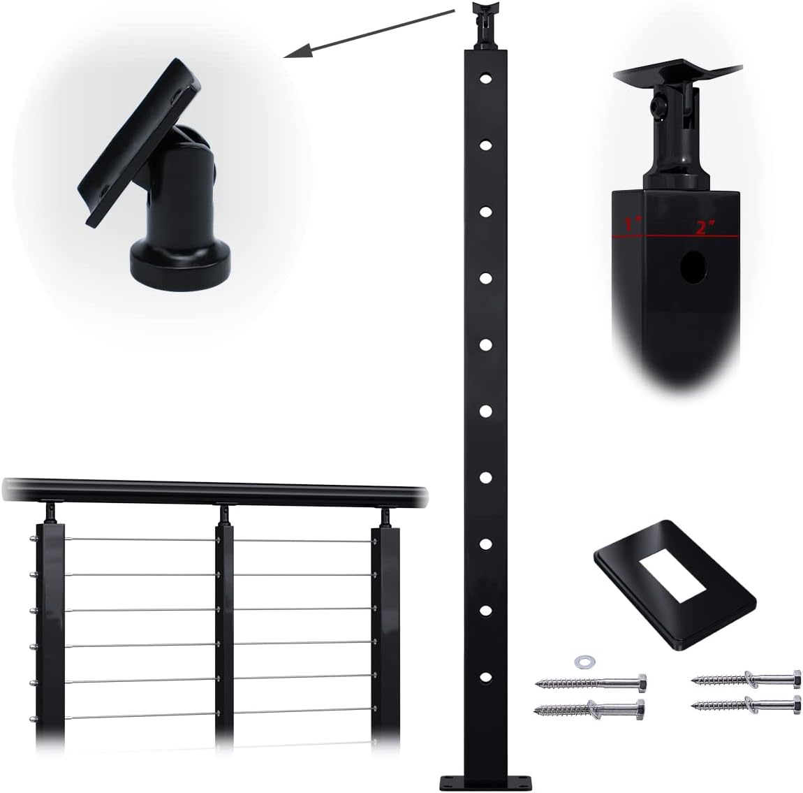 Stainless Steel Black Cable Railing Post H7250