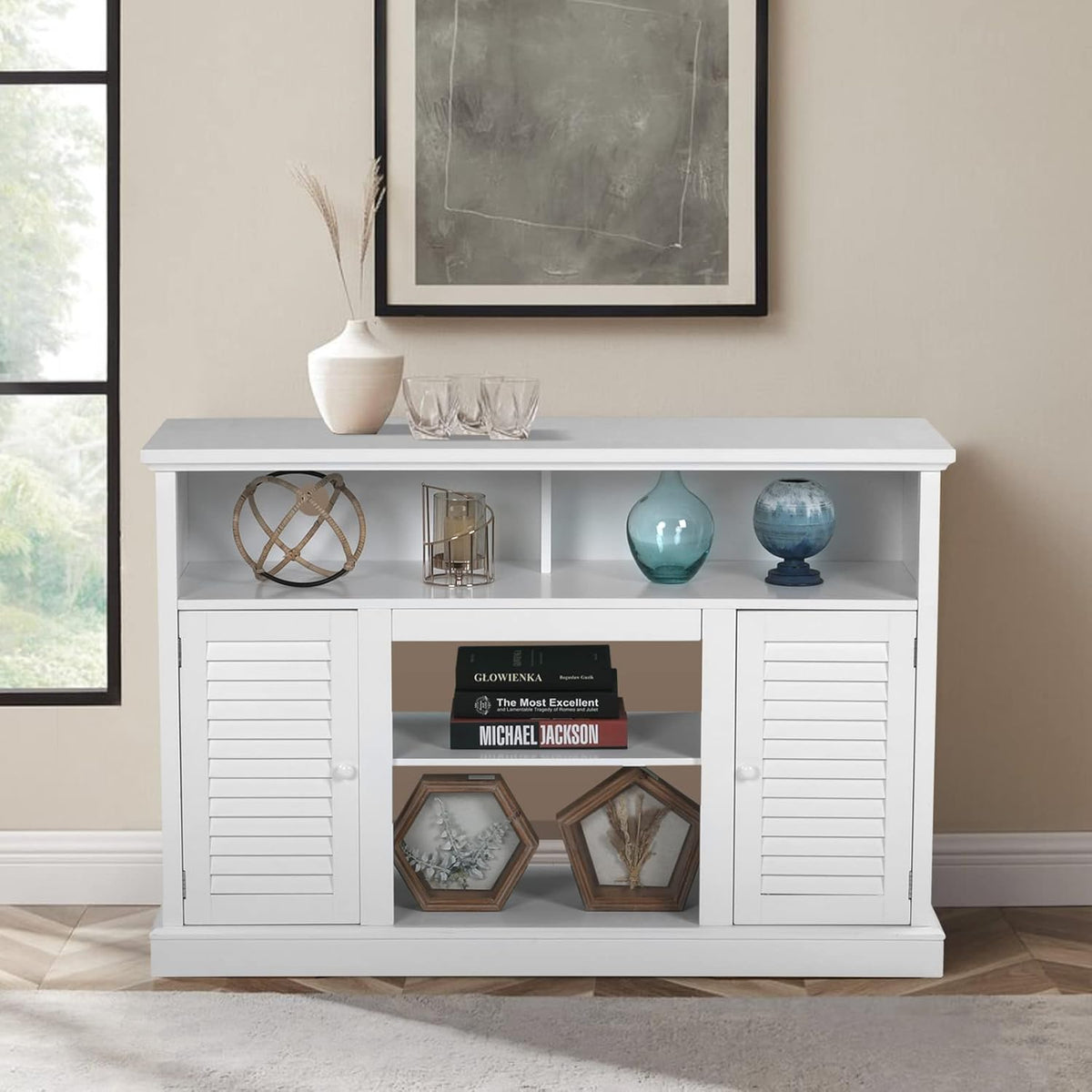 White Fireplace TV Stand with Adjustable Shelves U3324