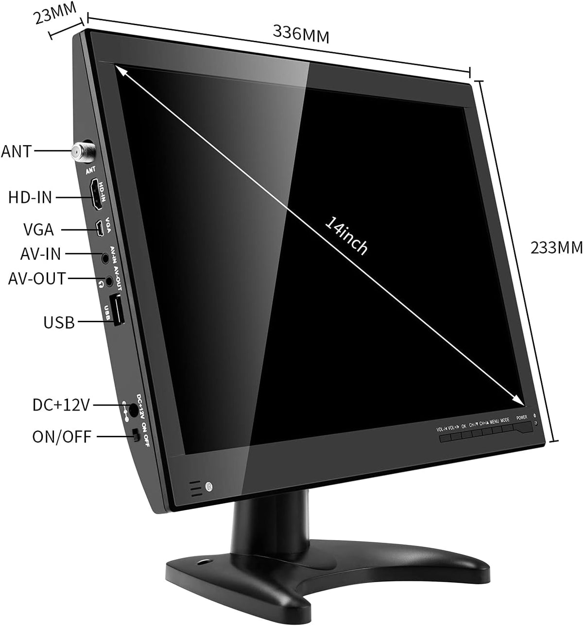14 inch Portable TV with Antenna, Dual Tuner, Rechargeable Battery O874870