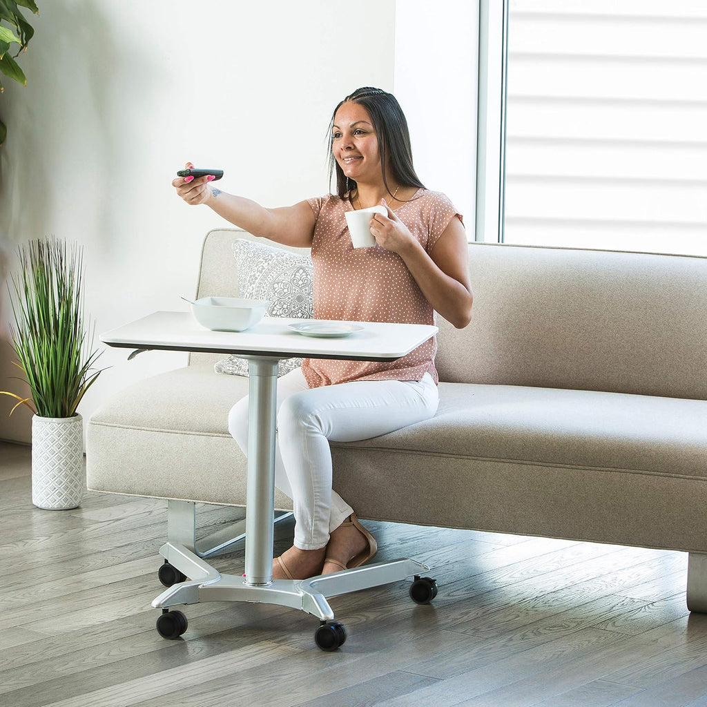 White Pneumatic Height Adjustable Mobile Laptop Desk Cart H68675