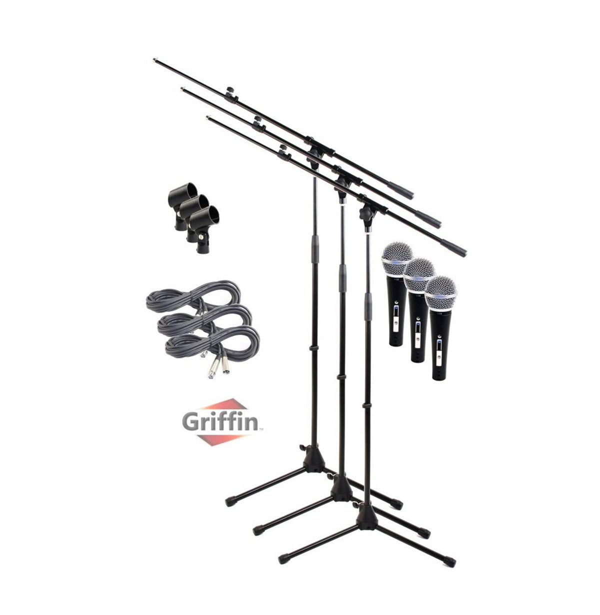 3 Pack Microphone Boom Arm Stand Holder XLR Cable Cardioid Dynamic Mic Clip E561