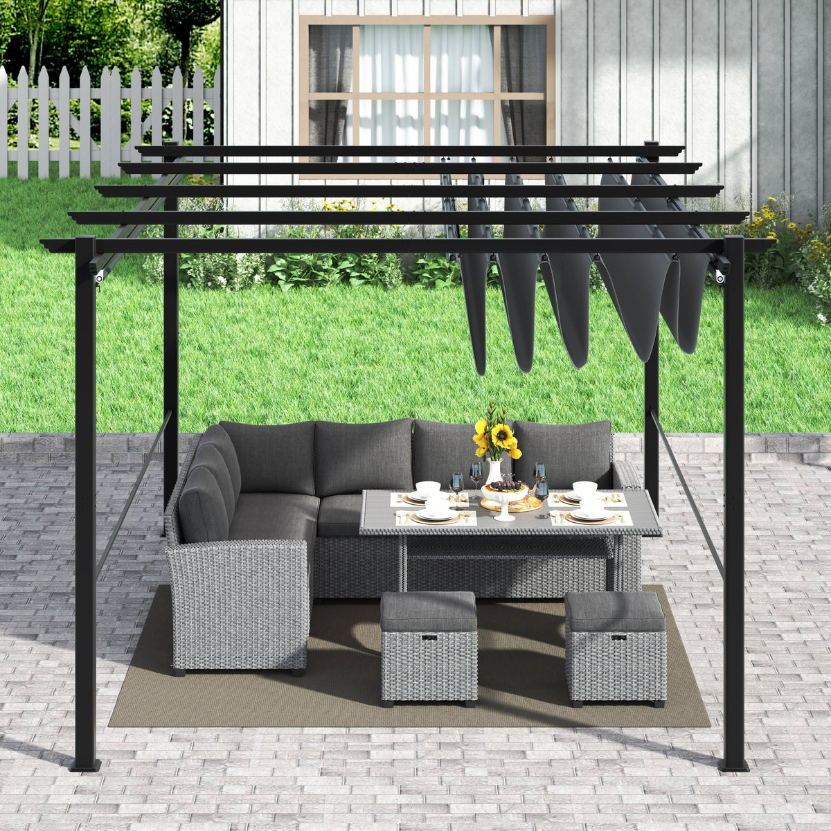 10x13 ft Aluminum Retractable Patio Canopy Pergola F825