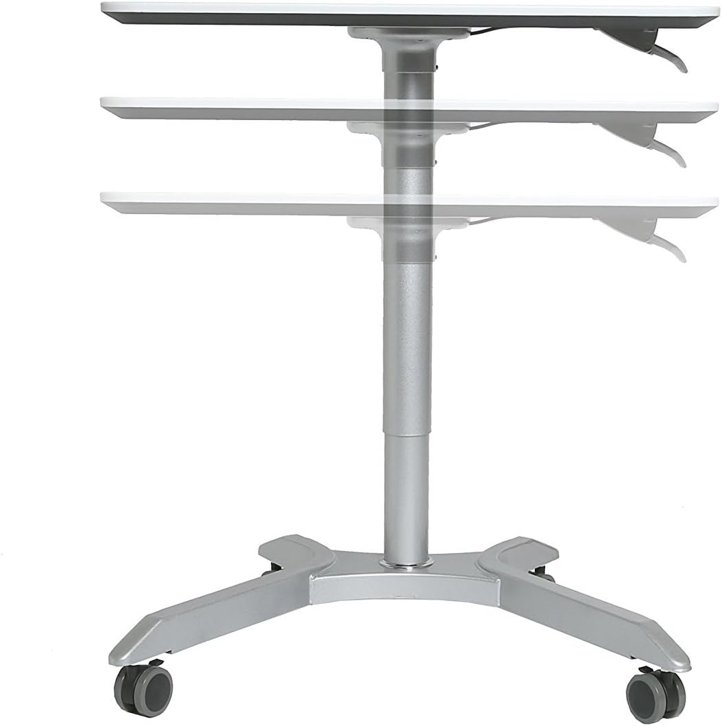 White Pneumatic Height Adjustable Mobile Laptop Desk Cart H68675