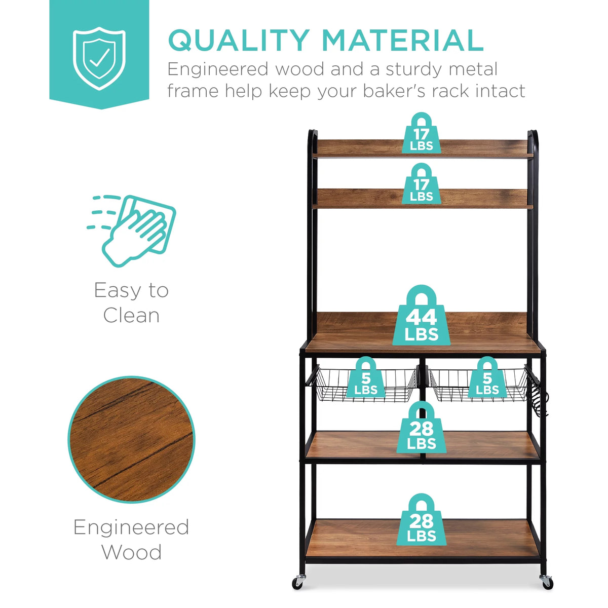 67in Counter-Height Baker's Rack with Locking Wheels D7435