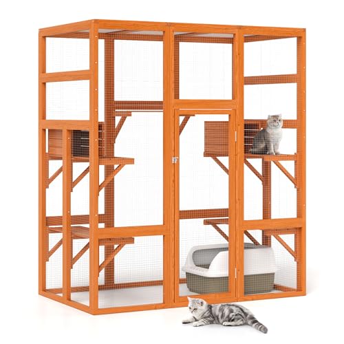 71Inches Large Wood Catio with Perches and Condos C4738