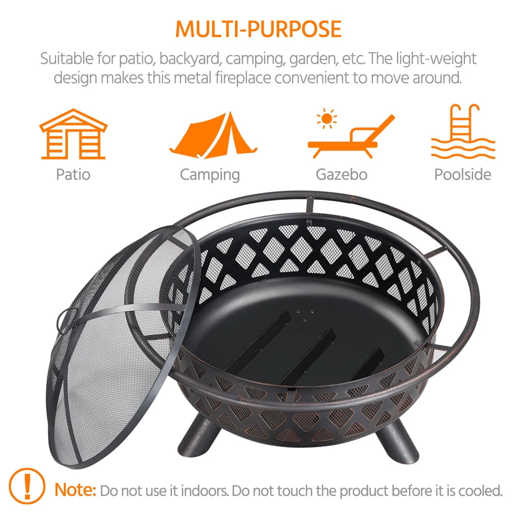 36 Round Metal Finish Iron Fire Pit X6994